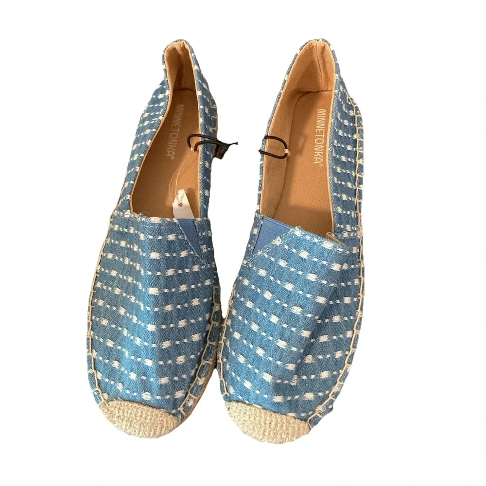 MINNETONKA Espadrilles Women's Pam Slip-On Casual Flats‎ Sz 9 Blue White NEW